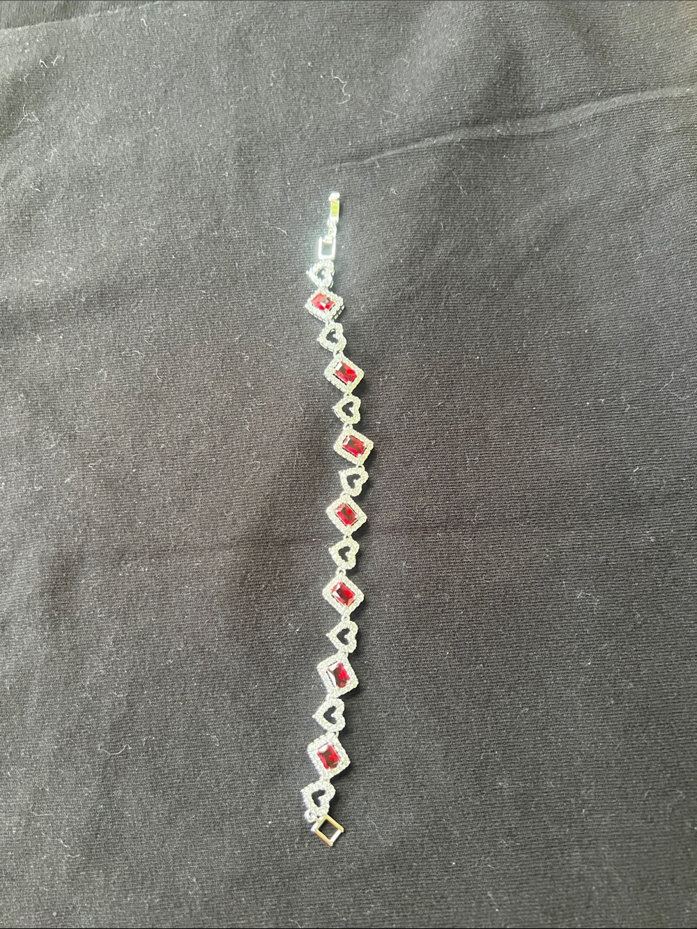 Silver Heart & Ruby Red Tennis Bracelet